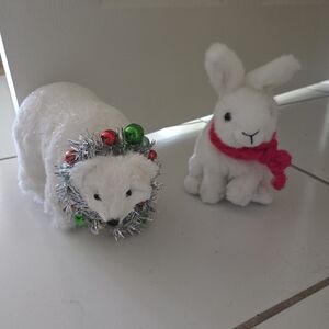 Festive Plush Polar Bear and Bunny Set